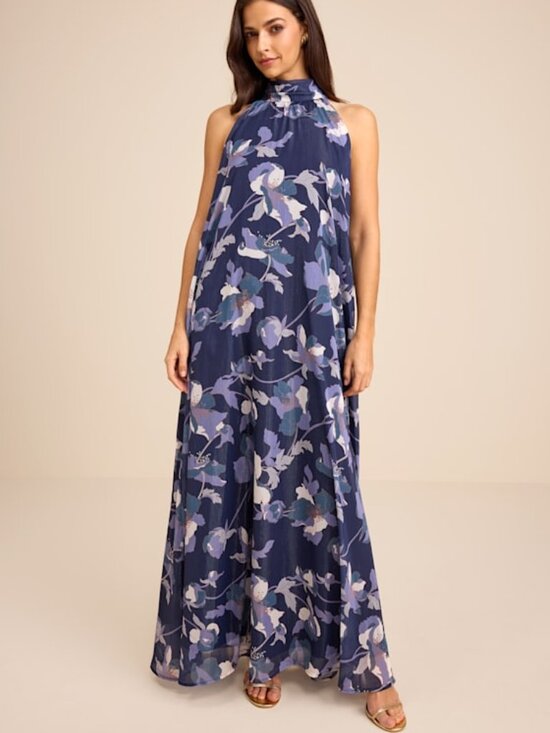 Lulus Dresses & Skirts - Lulus Sanza Navy Floral Halter Shift Maxi Dress Blue - Size M